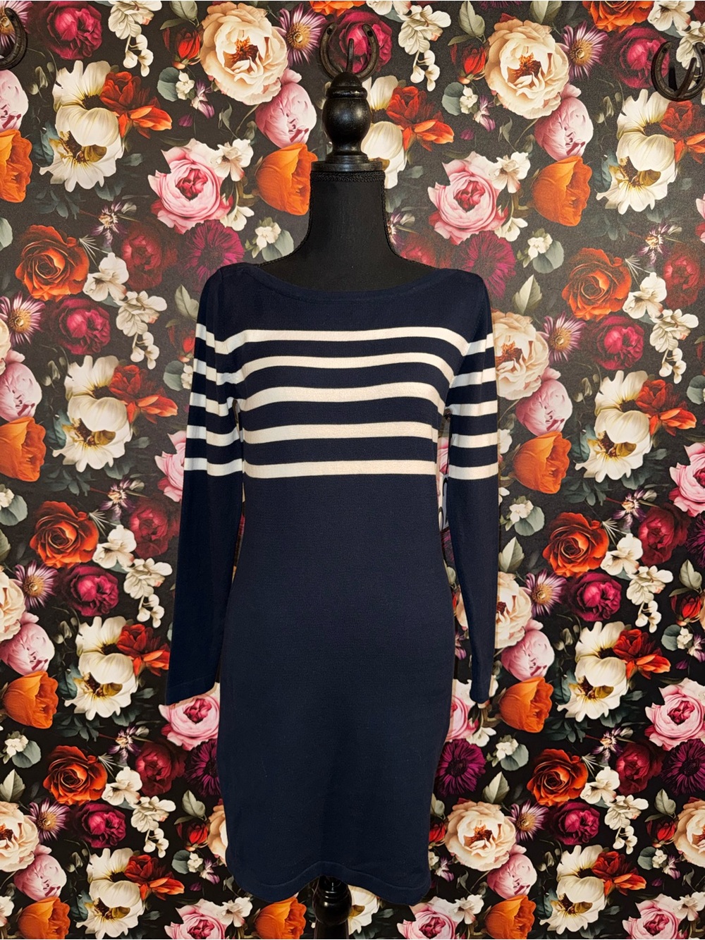 NEW 525 America Navy and White Striped Long-Sleeve Sweater Dress, Small, NWT